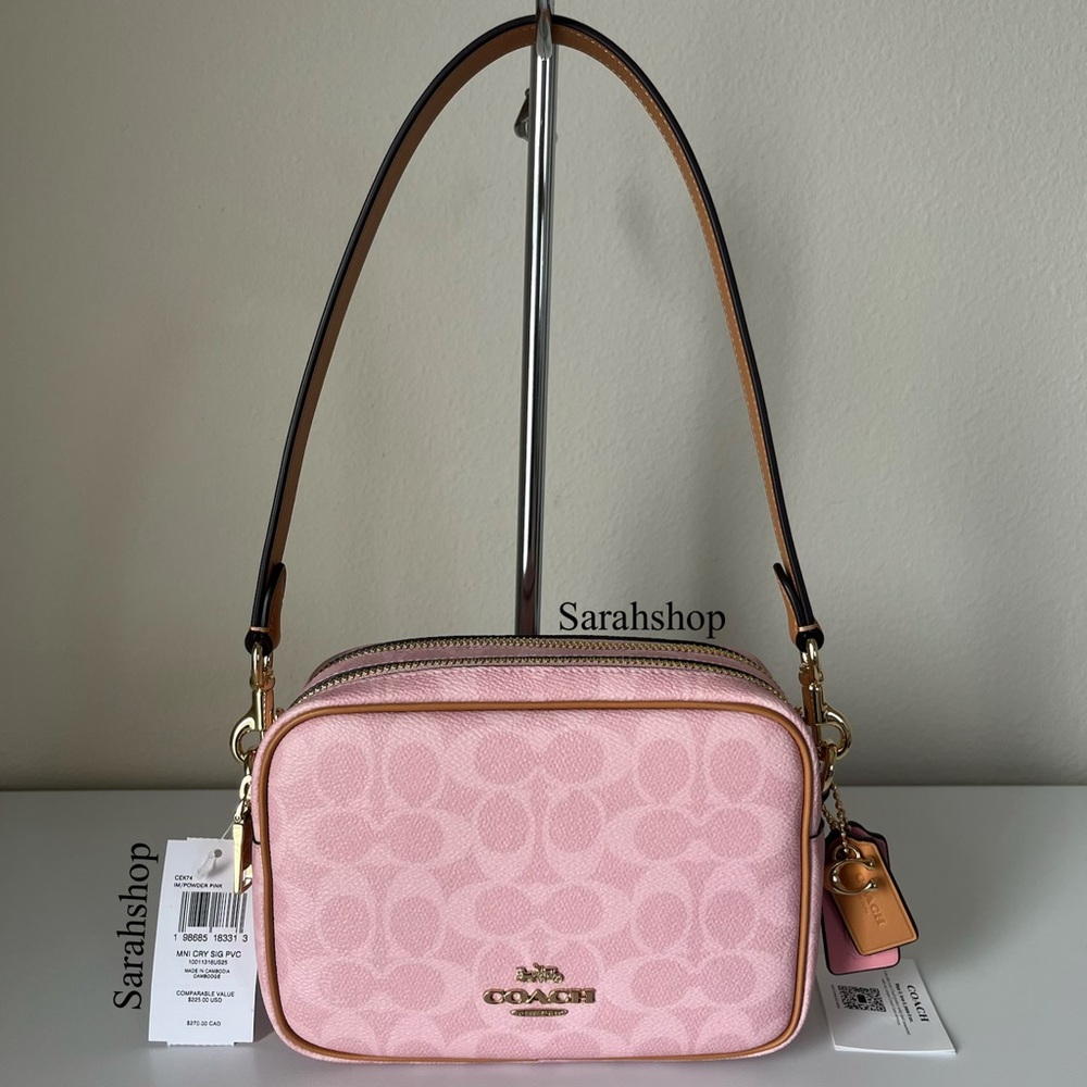 ✅Coach Mini Carey Crossbody Bag In Signature Canvas With Charms